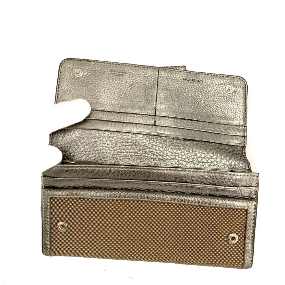 EGA PRADA Logo Jacquard Ribbon Canvas Long Bifold Wallet Beige/7BH0709 - Picture 5 of 8